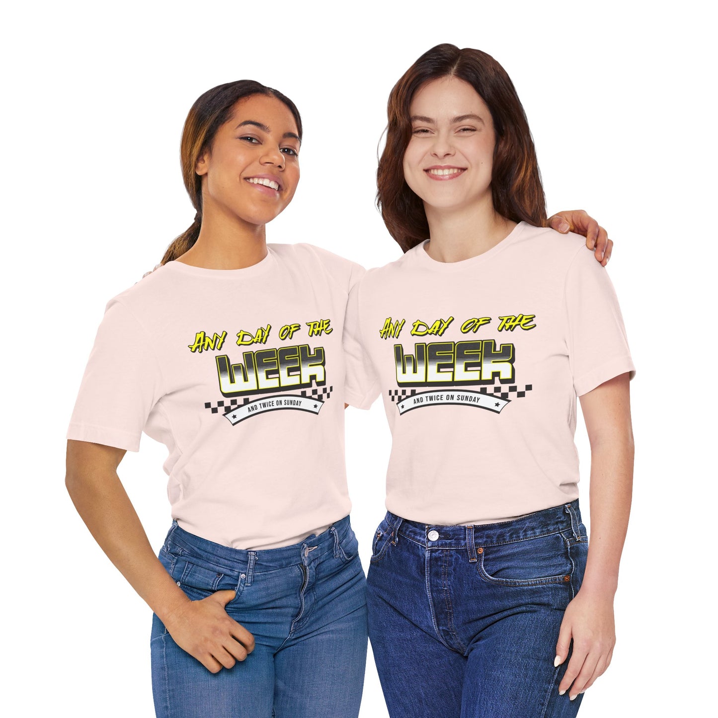 Sunday Vibes T-Shirt mit „Jeder Tag der Woche und zweimal an einem Sonntag“