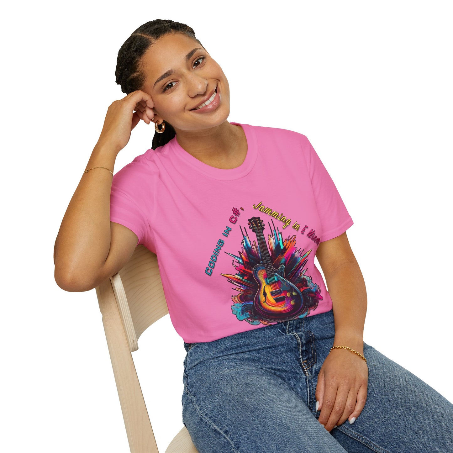 Unisex-T-Shirt für Musikliebhaber mit Gitarre – Coding in C#, Jamming in E-Moll-Design