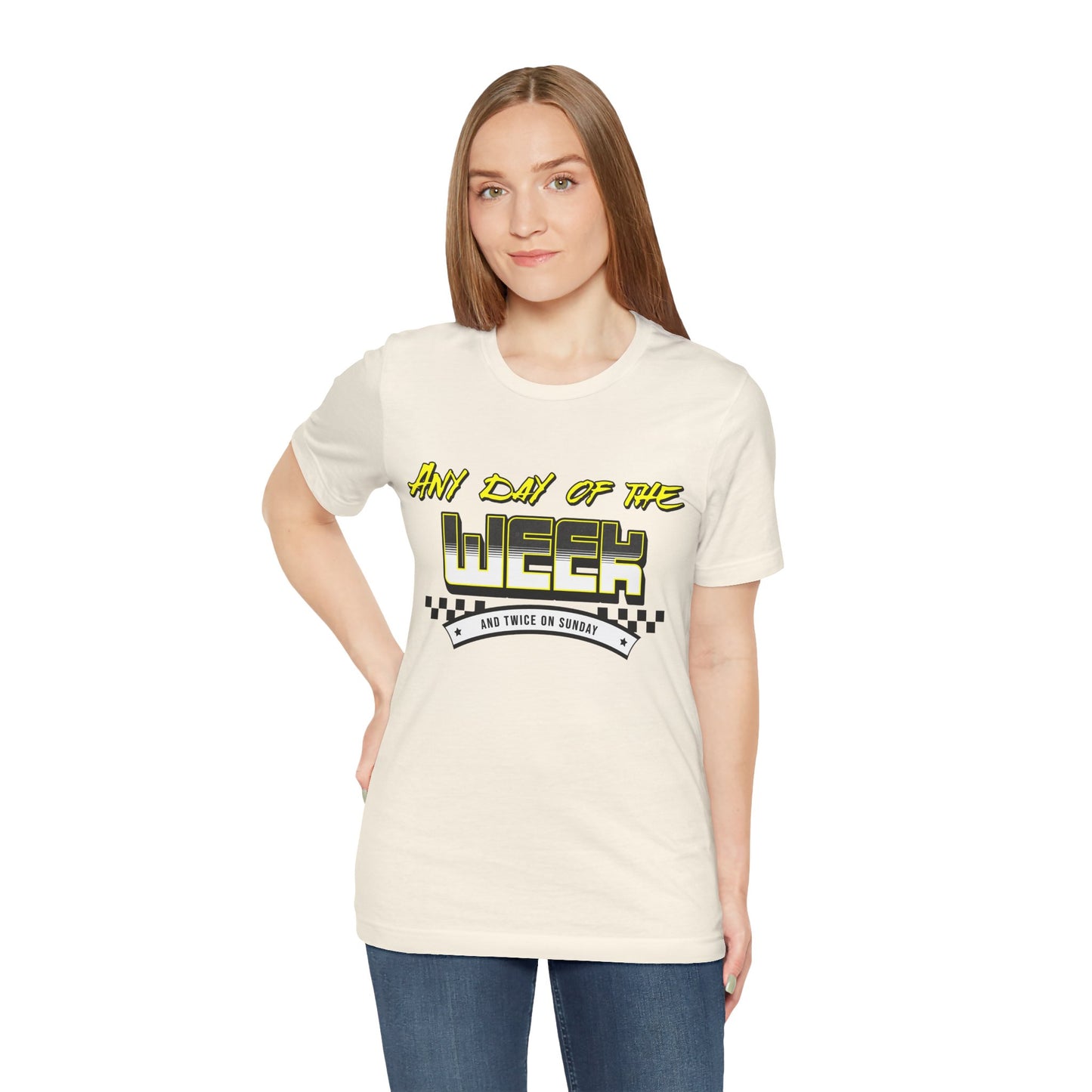 Sunday Vibes T-Shirt mit „Jeder Tag der Woche und zweimal an einem Sonntag“