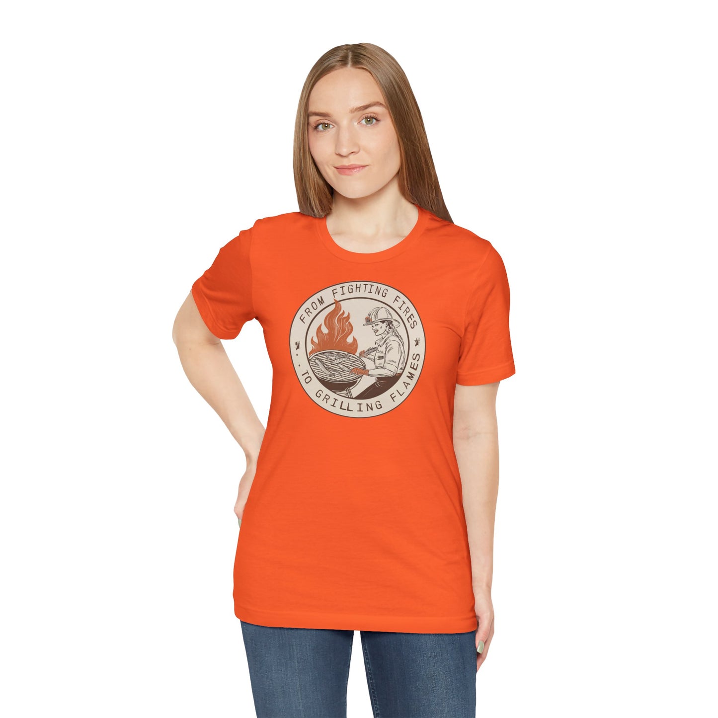 T-shirt à manches courtes Firefighter Grilling – De la lutte contre les incendies aux flammes des grillades