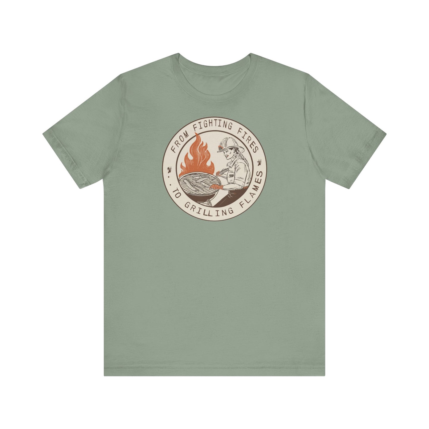 T-shirt à manches courtes Firefighter Grilling – De la lutte contre les incendies aux flammes des grillades