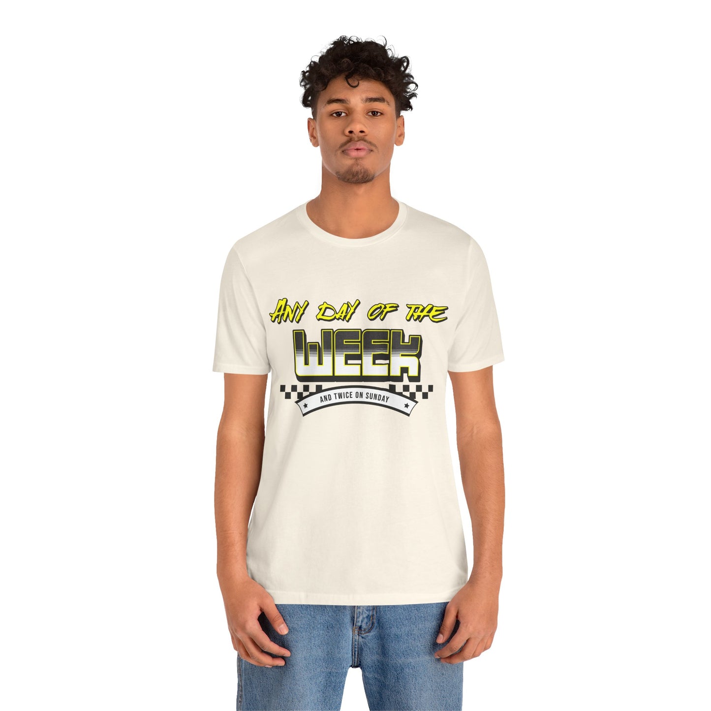 Sunday Vibes T-Shirt mit „Jeder Tag der Woche und zweimal an einem Sonntag“