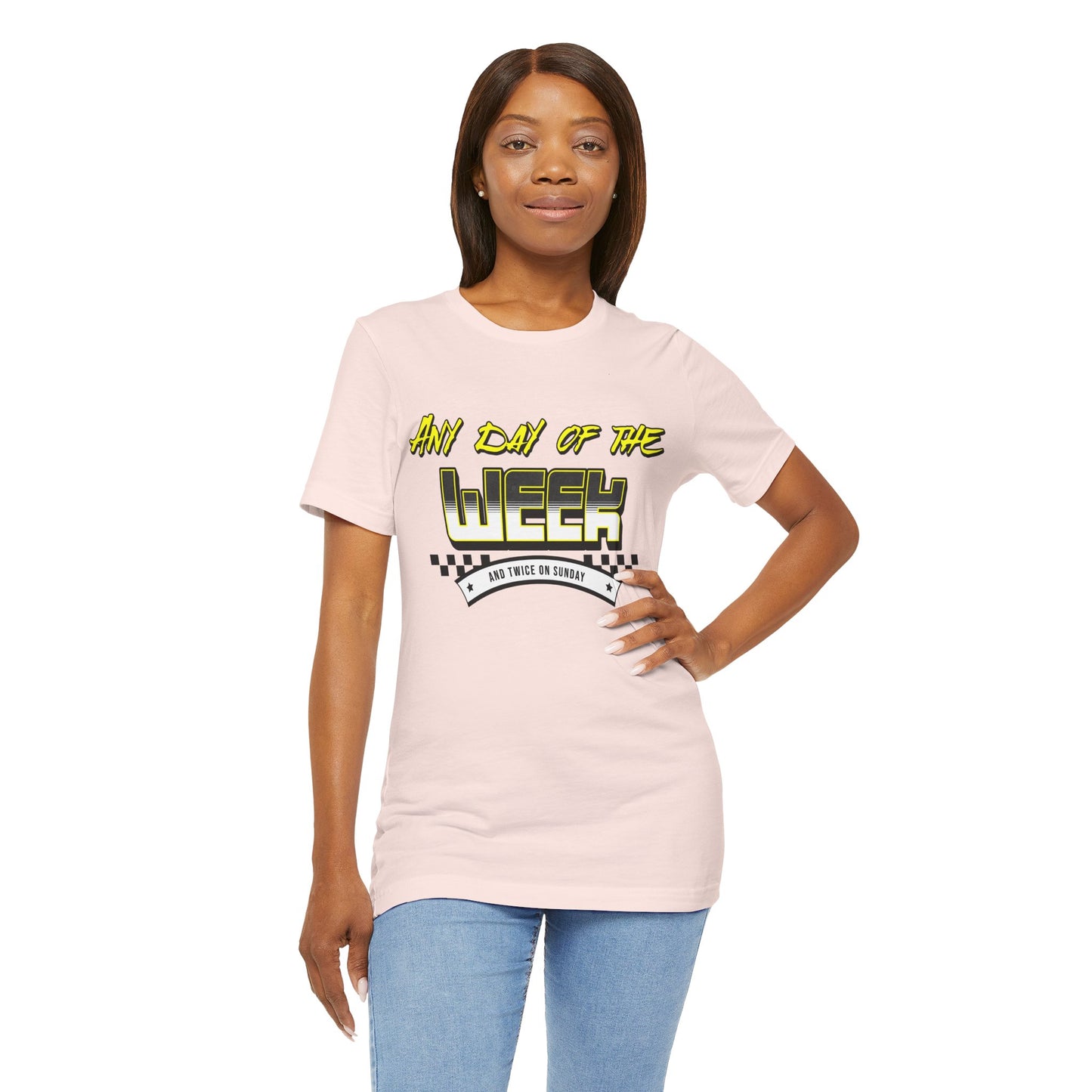 Sunday Vibes T-Shirt mit „Jeder Tag der Woche und zweimal an einem Sonntag“