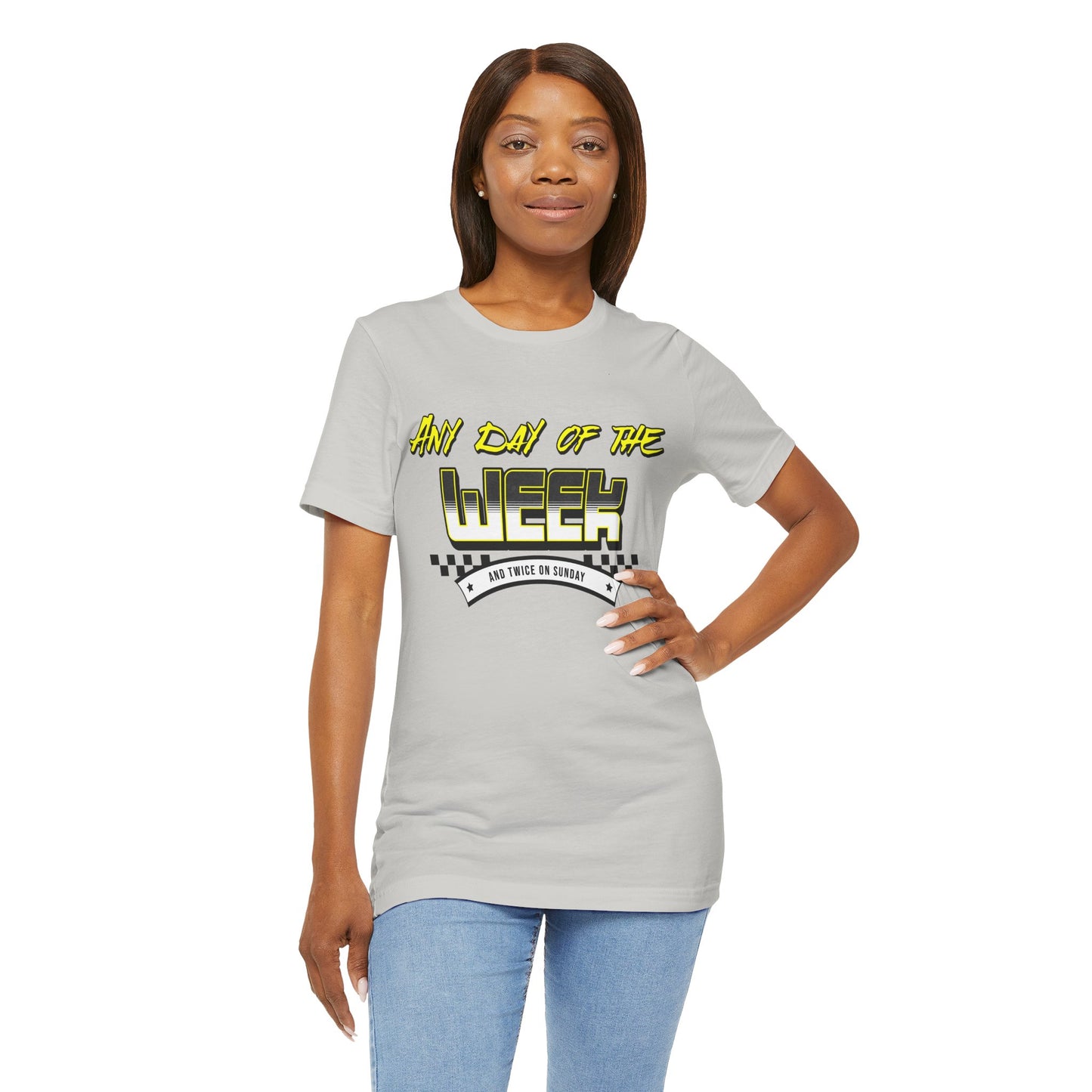 Sunday Vibes T-Shirt mit „Jeder Tag der Woche und zweimal an einem Sonntag“