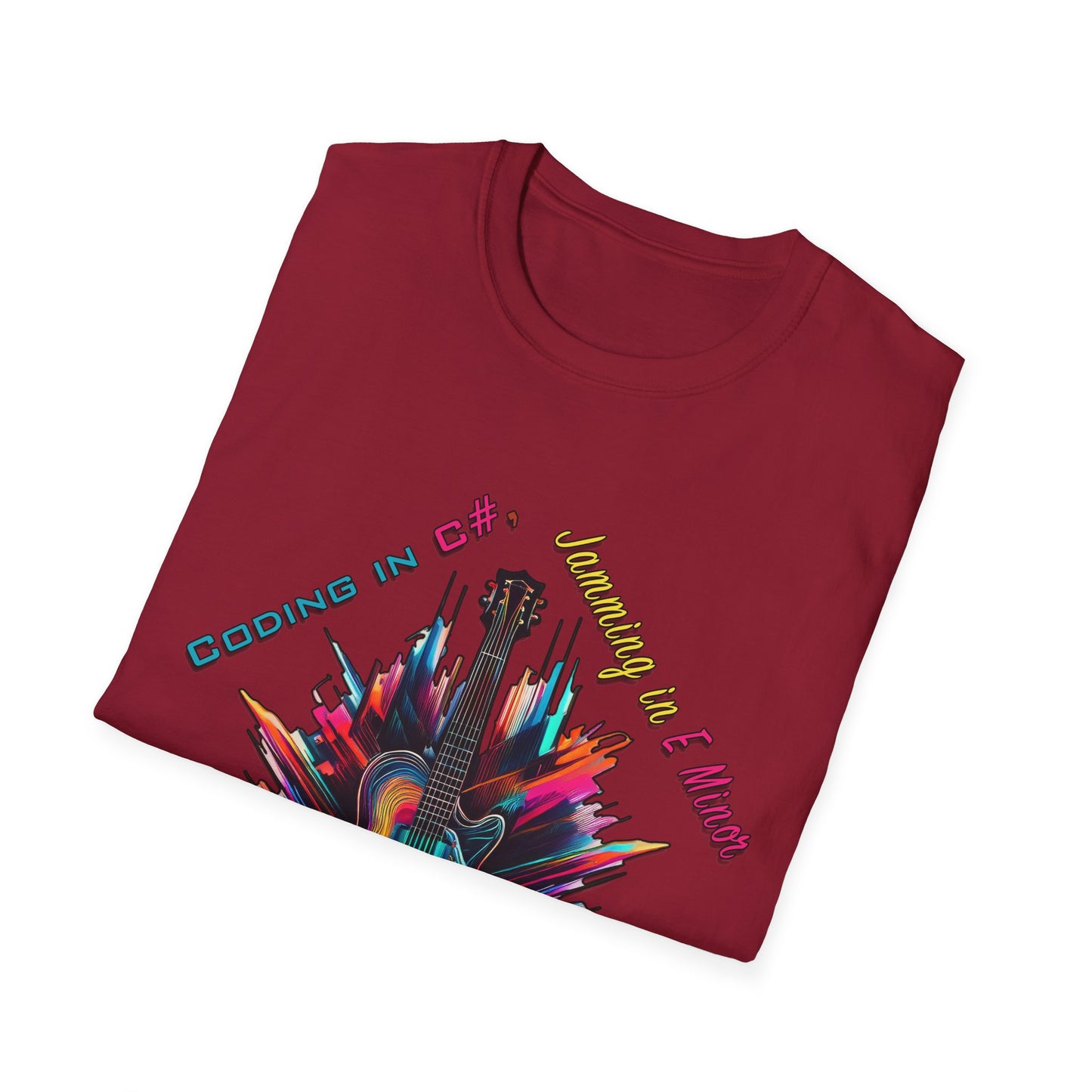 Unisex-T-Shirt für Musikliebhaber mit Gitarre – Coding in C#, Jamming in E-Moll-Design