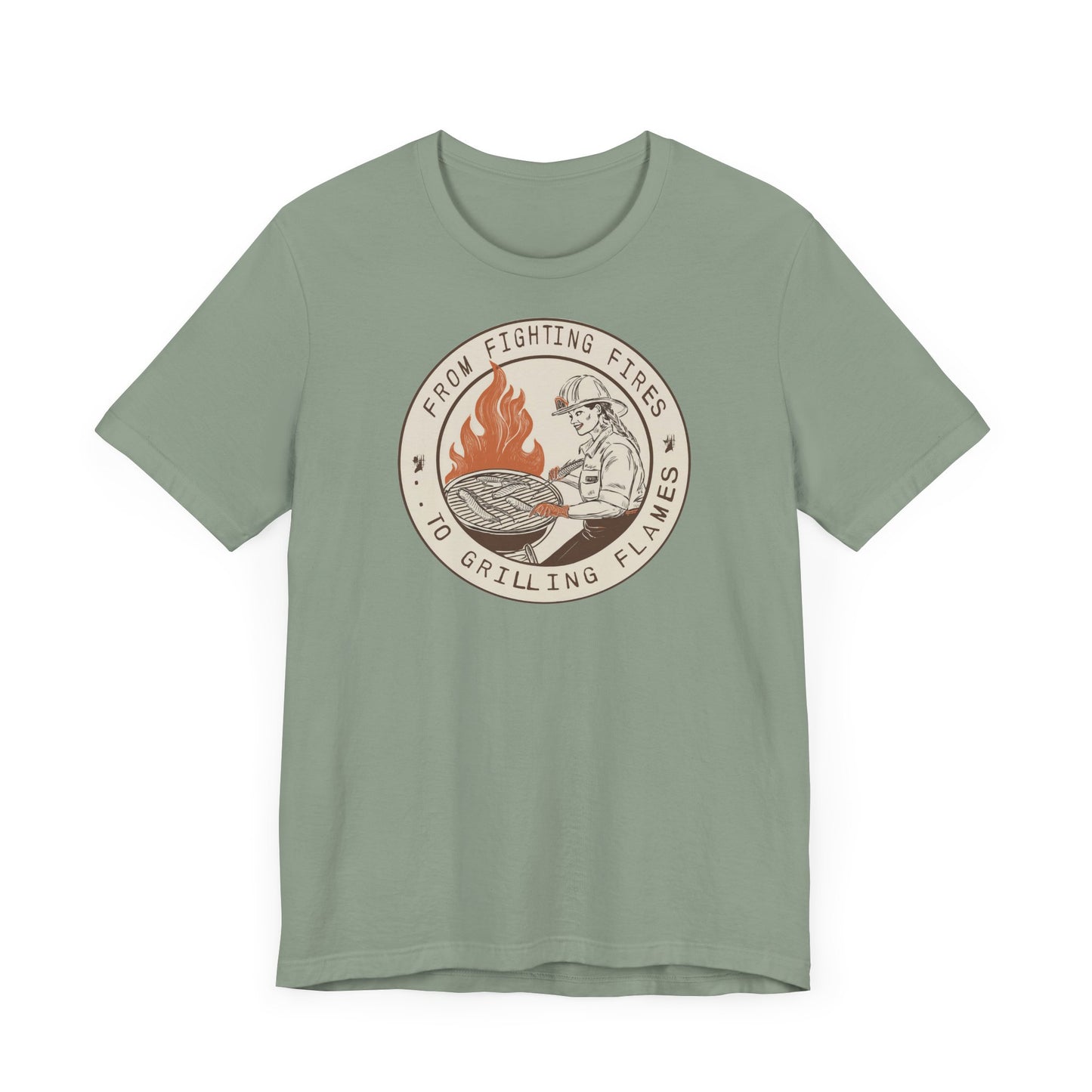 T-shirt à manches courtes Firefighter Grilling – De la lutte contre les incendies aux flammes des grillades