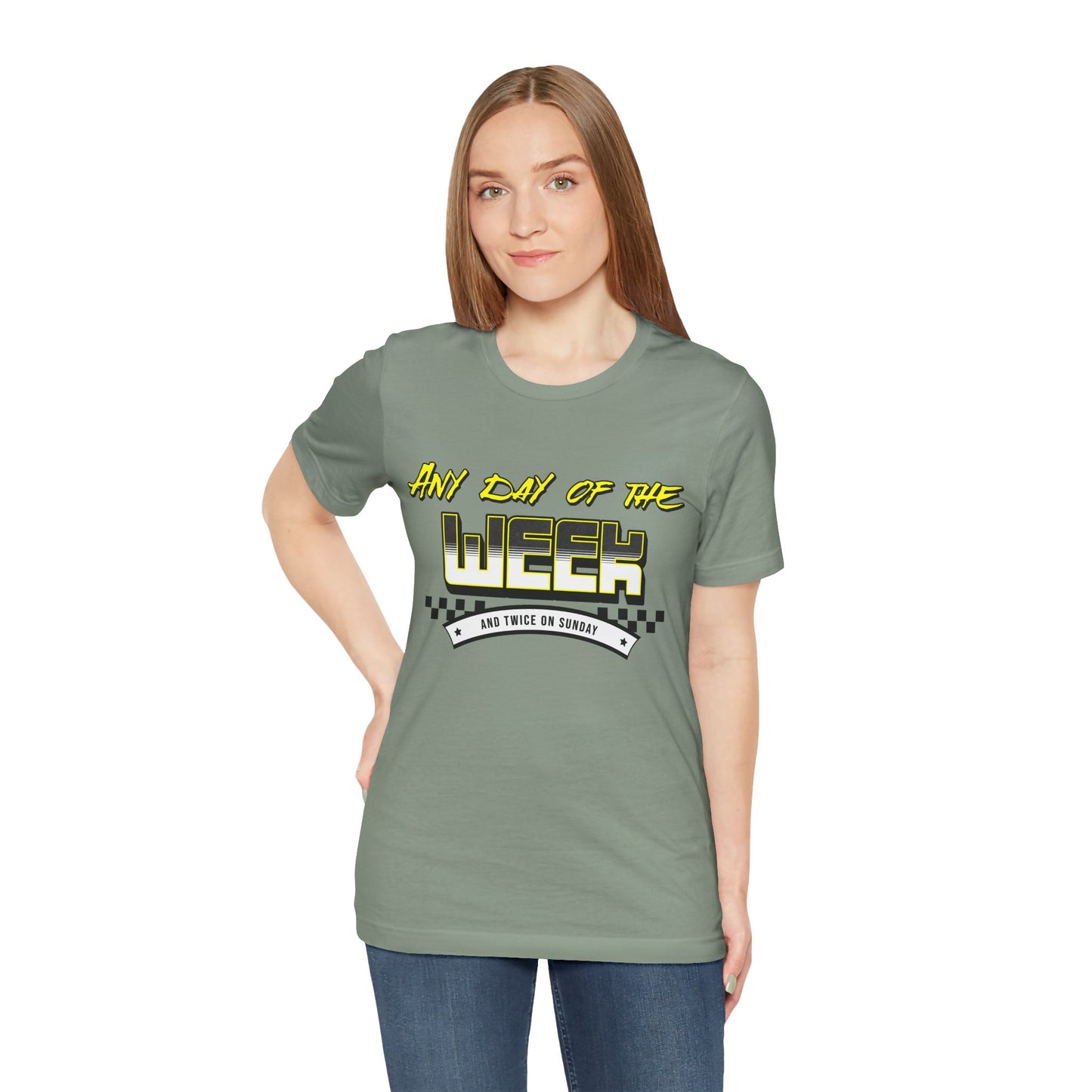 Sunday Vibes T-Shirt mit „Jeder Tag der Woche und zweimal an einem Sonntag“