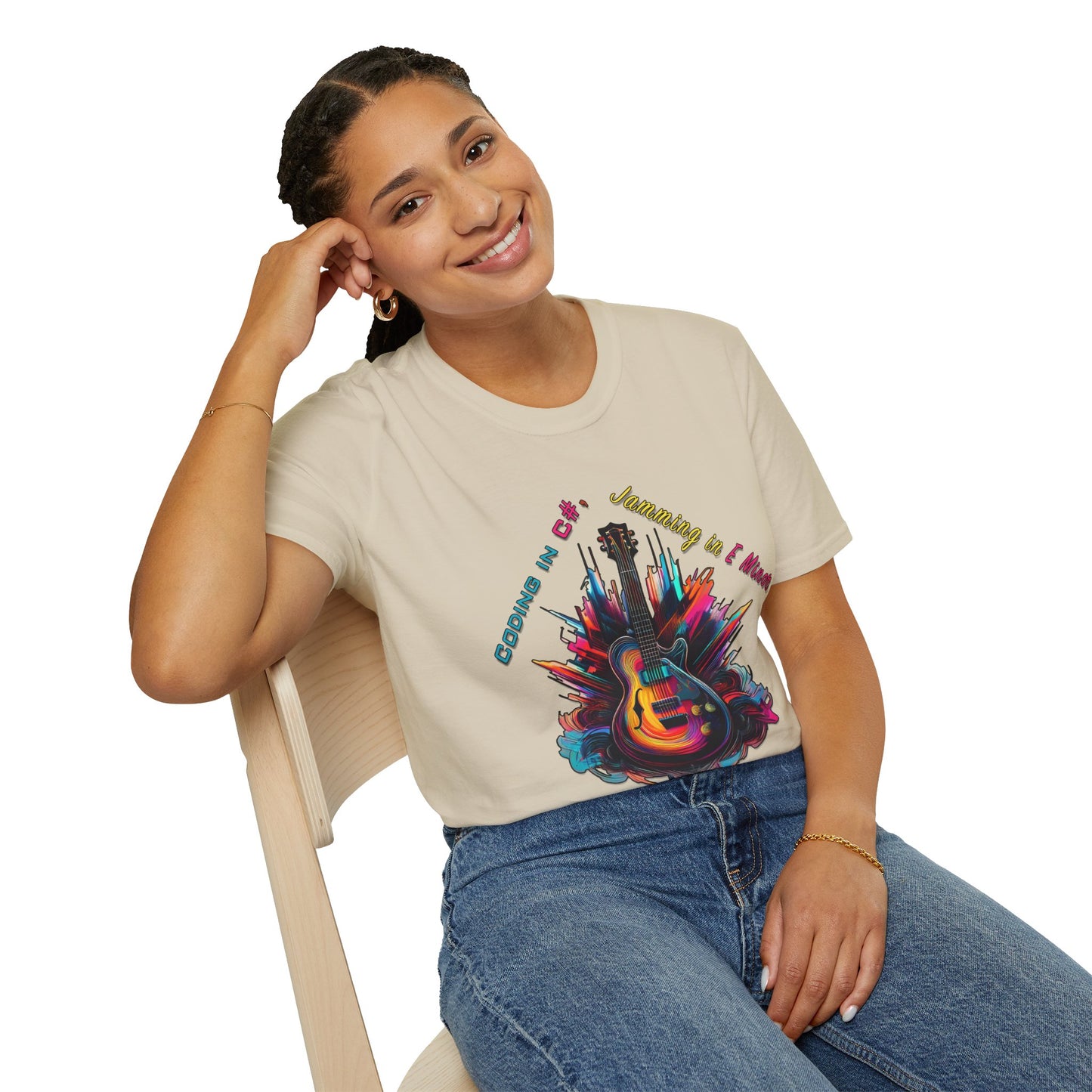 Unisex-T-Shirt für Musikliebhaber mit Gitarre – Coding in C#, Jamming in E-Moll-Design
