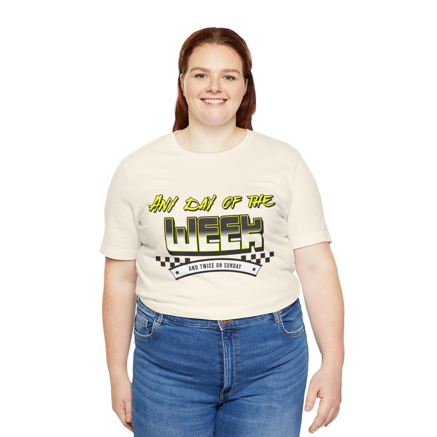 Sunday Vibes T-Shirt mit „Jeder Tag der Woche und zweimal an einem Sonntag“