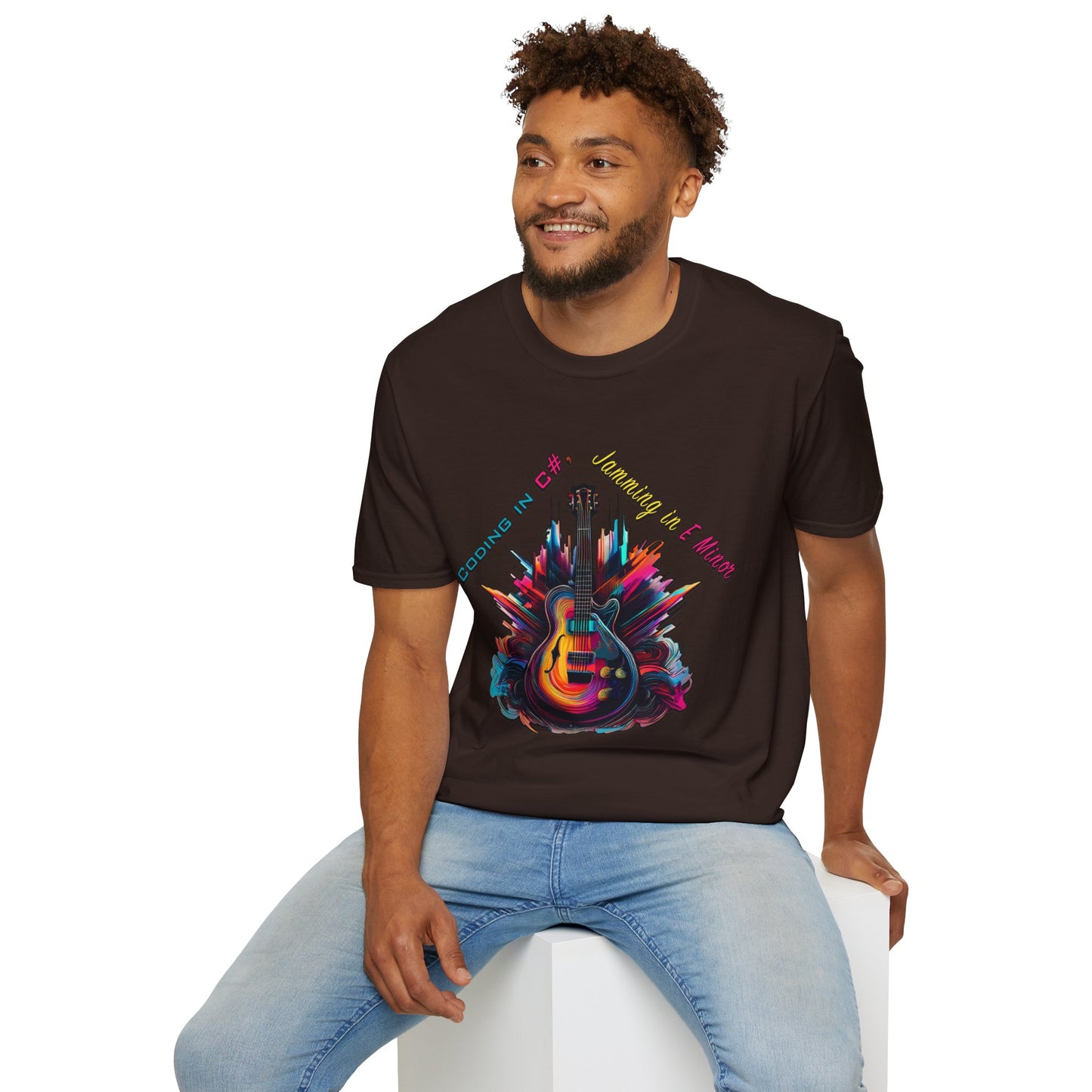 Unisex-T-Shirt für Musikliebhaber mit Gitarre – Coding in C#, Jamming in E-Moll-Design