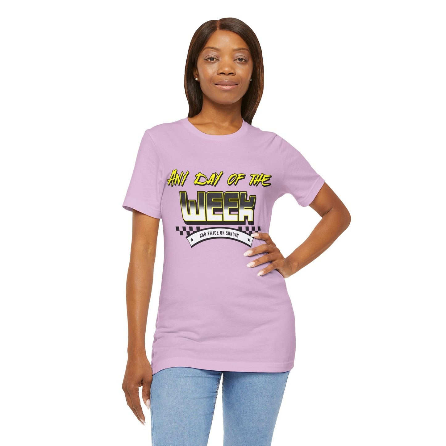 Sunday Vibes T-Shirt mit „Jeder Tag der Woche und zweimal an einem Sonntag“