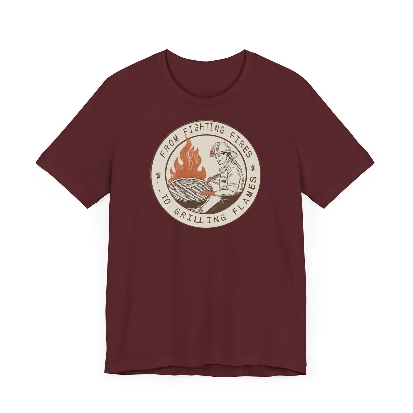 T-shirt à manches courtes Firefighter Grilling – De la lutte contre les incendies aux flammes des grillades