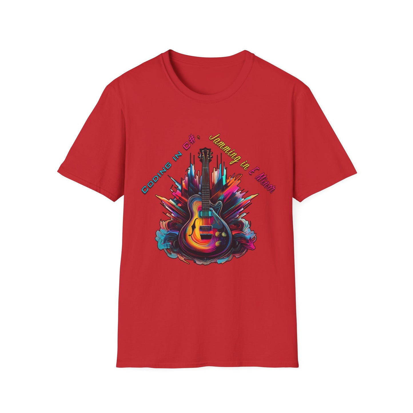 Unisex-T-Shirt für Musikliebhaber mit Gitarre – Coding in C#, Jamming in E-Moll-Design