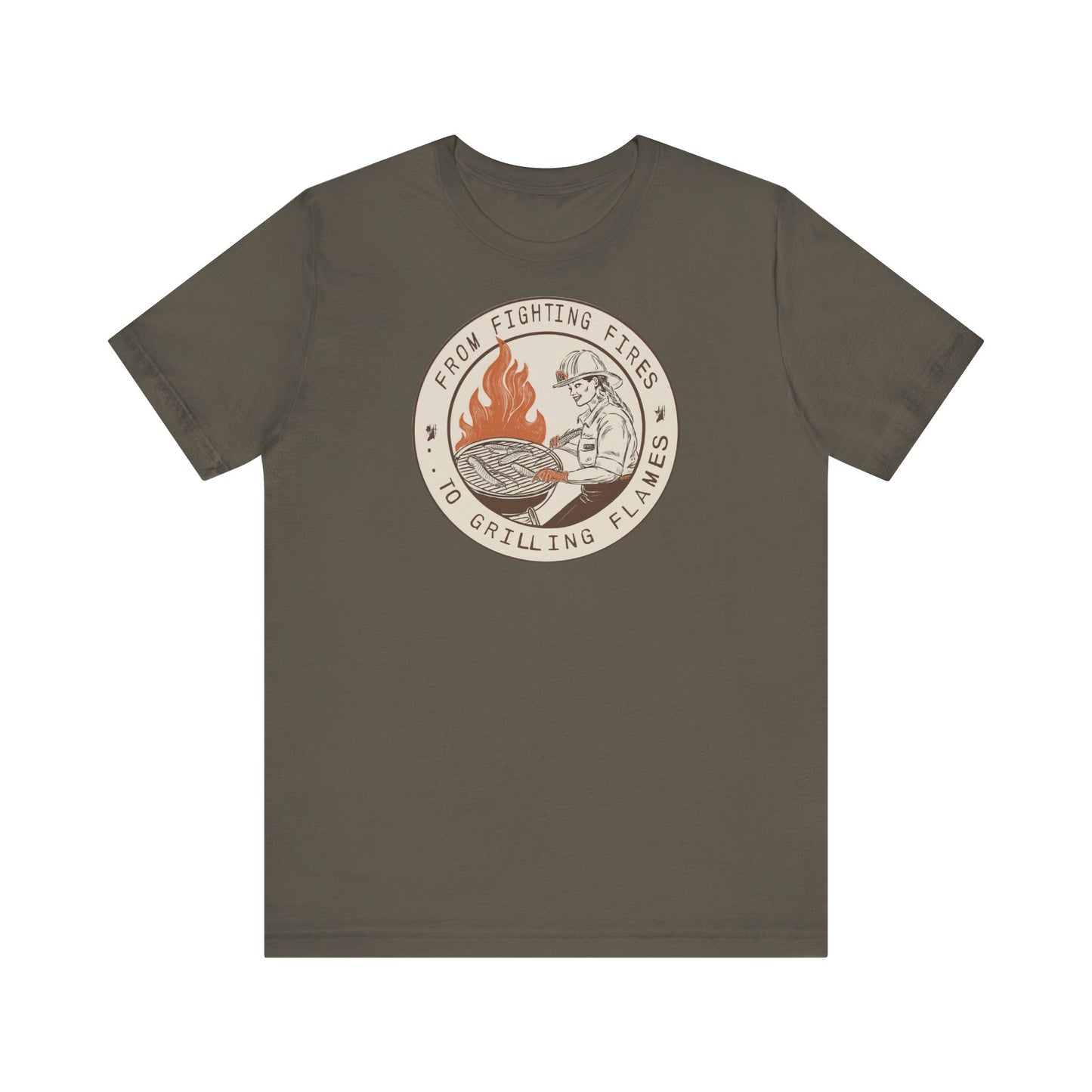 T-shirt à manches courtes Firefighter Grilling – De la lutte contre les incendies aux flammes des grillades