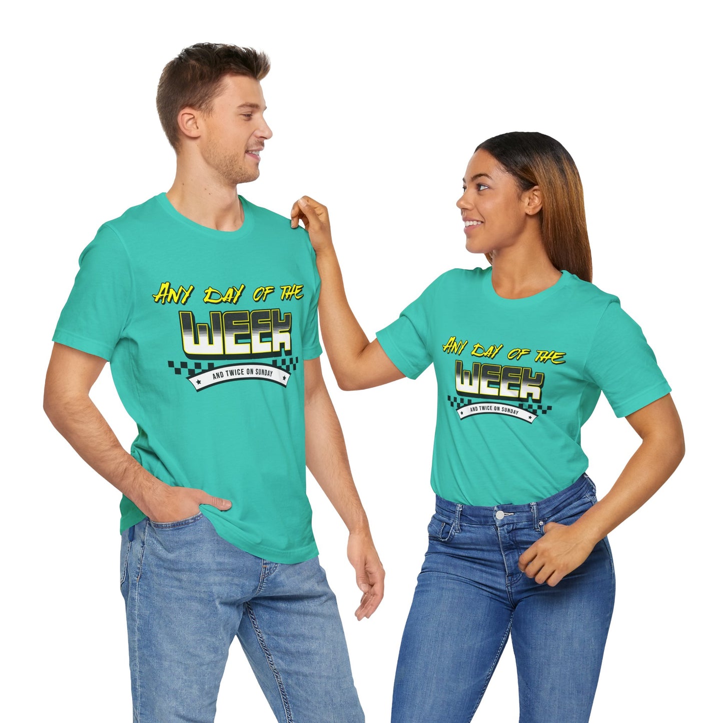 Sunday Vibes T-Shirt mit „Jeder Tag der Woche und zweimal an einem Sonntag“