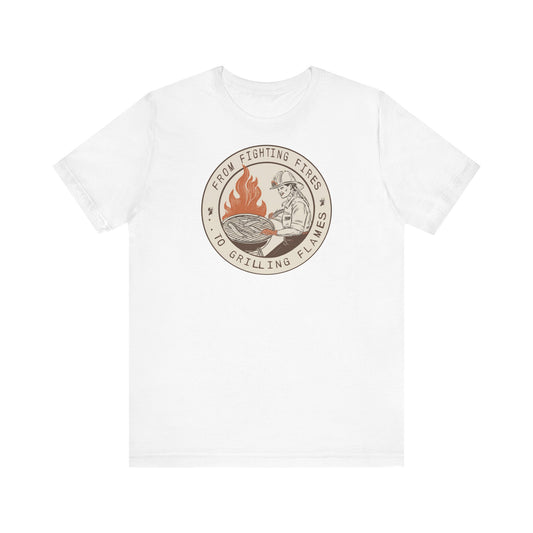 Firefighter Grilling Short Sleeve Tee - From Fighting Fires to Grilling Flames
