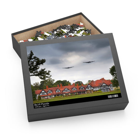 Lancaster Bombers Fly Over The Petwood Hotel Woodhall Spa -Lincolnshire - 500-Piece Scenic Puzzle of Historic Architecture and Aircraft