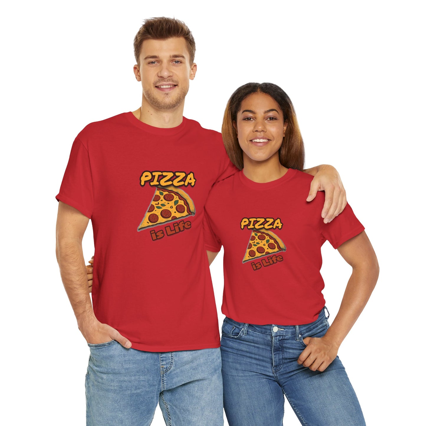 Pizza is Life Unisex-T-Shirt aus schwerer Baumwolle – lustiges und bequemes T-Shirt für Feinschmecker