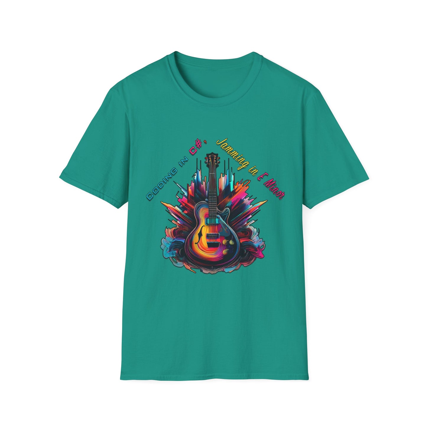 Unisex-T-Shirt für Musikliebhaber mit Gitarre – Coding in C#, Jamming in E-Moll-Design