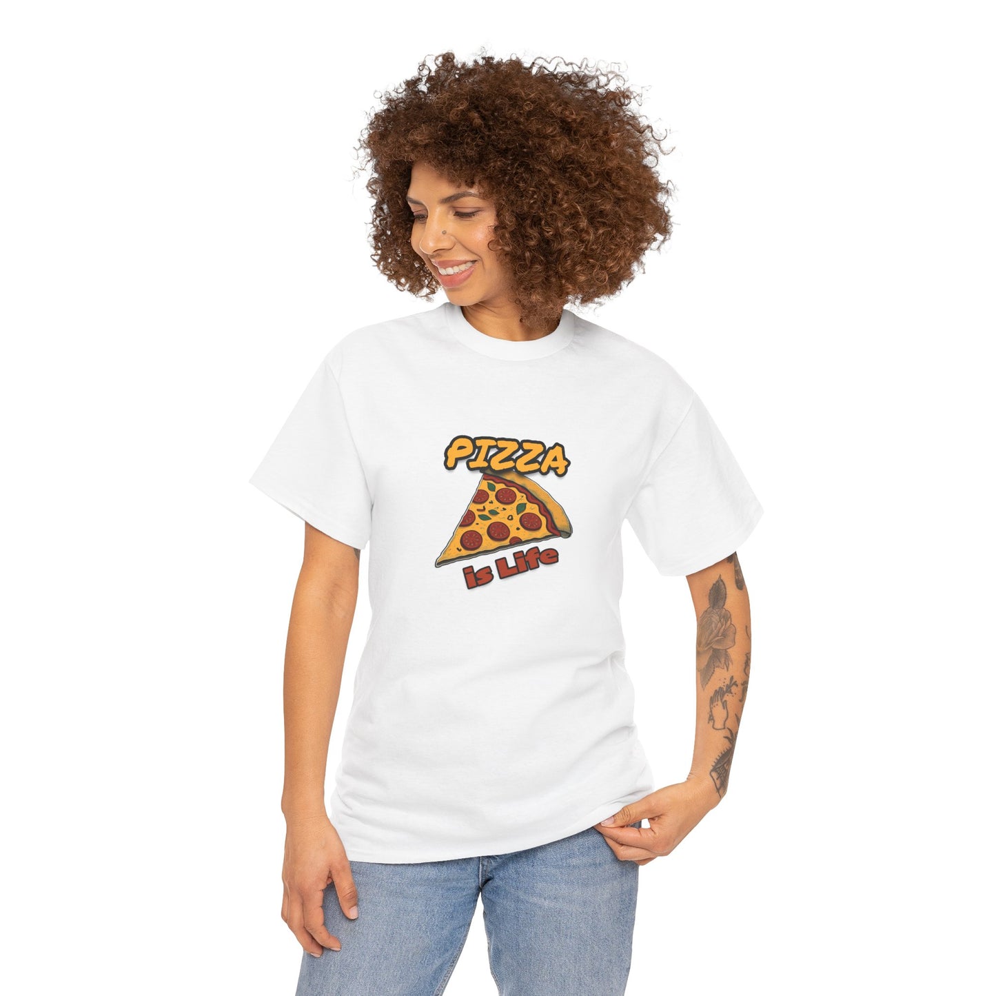 Pizza is Life Unisex-T-Shirt aus schwerer Baumwolle – lustiges und bequemes T-Shirt für Feinschmecker