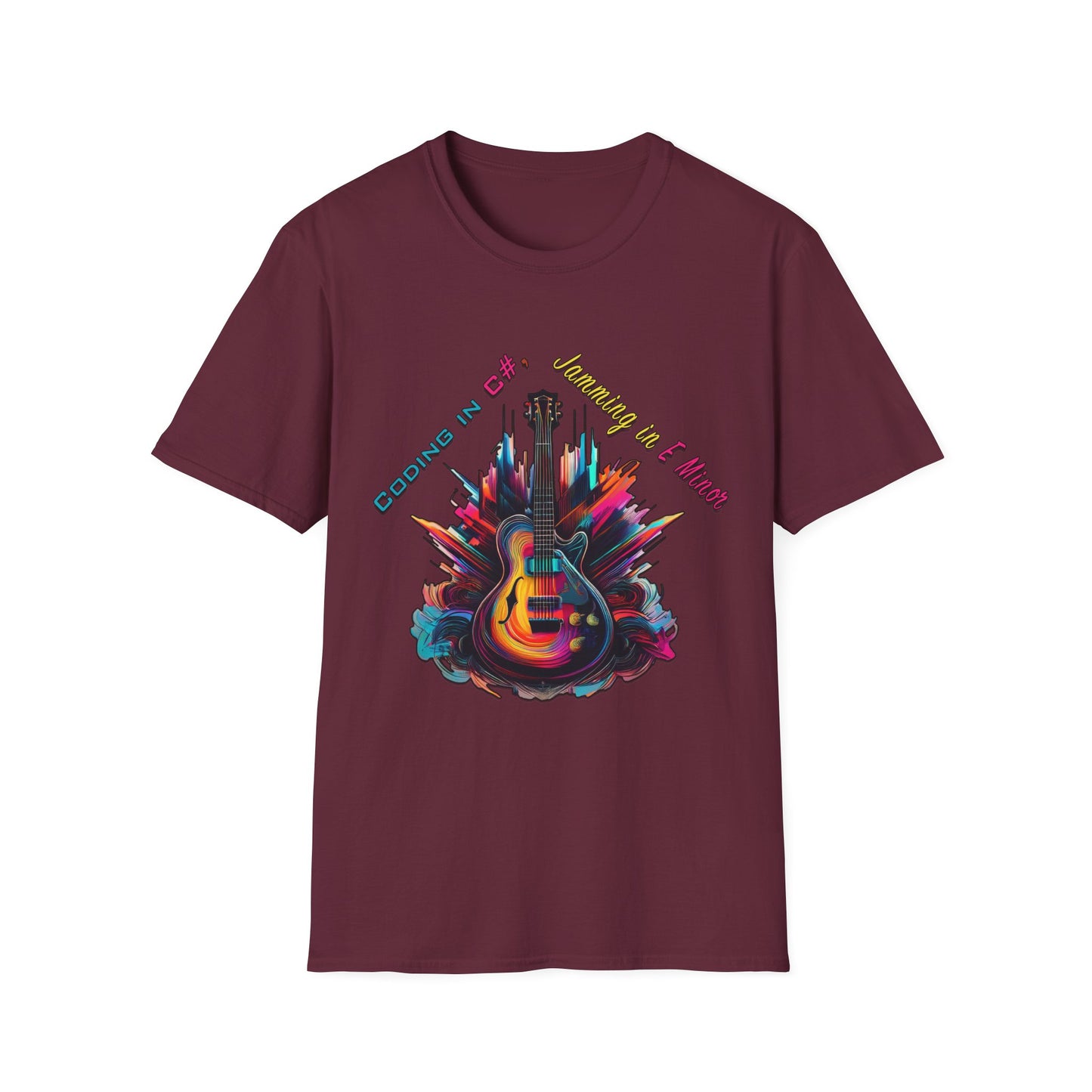 Unisex-T-Shirt für Musikliebhaber mit Gitarre – Coding in C#, Jamming in E-Moll-Design