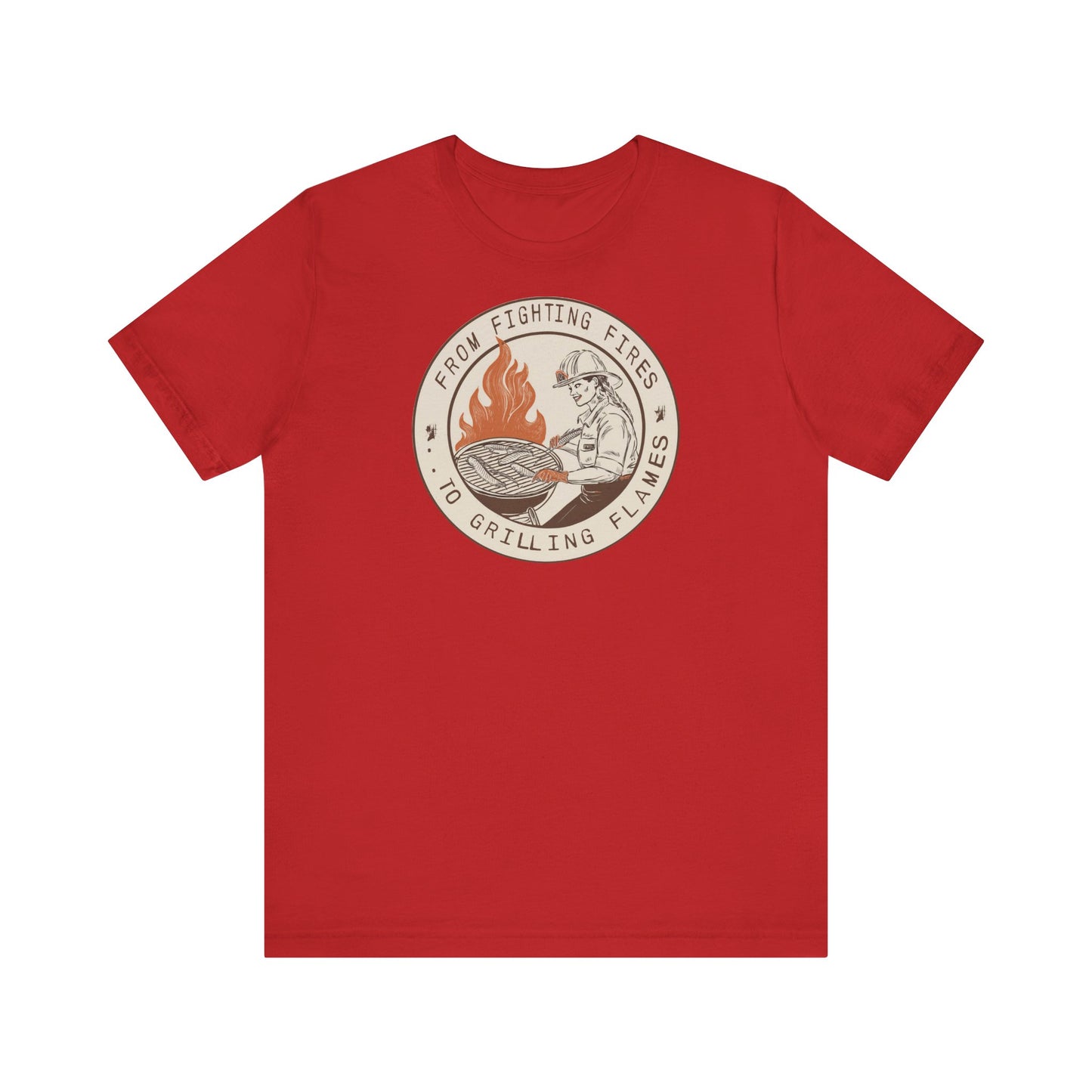 T-shirt à manches courtes Firefighter Grilling – De la lutte contre les incendies aux flammes des grillades