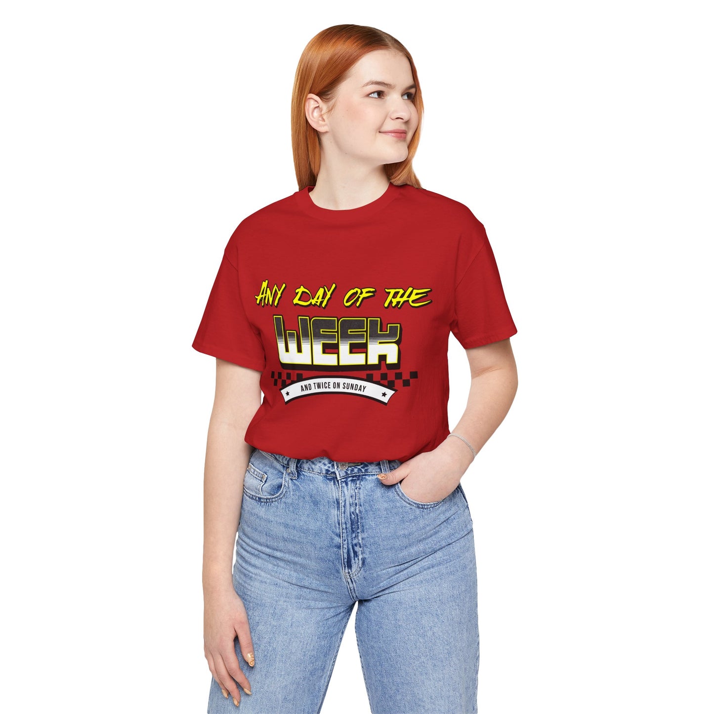 Sunday Vibes T-Shirt mit „Jeder Tag der Woche und zweimal an einem Sonntag“