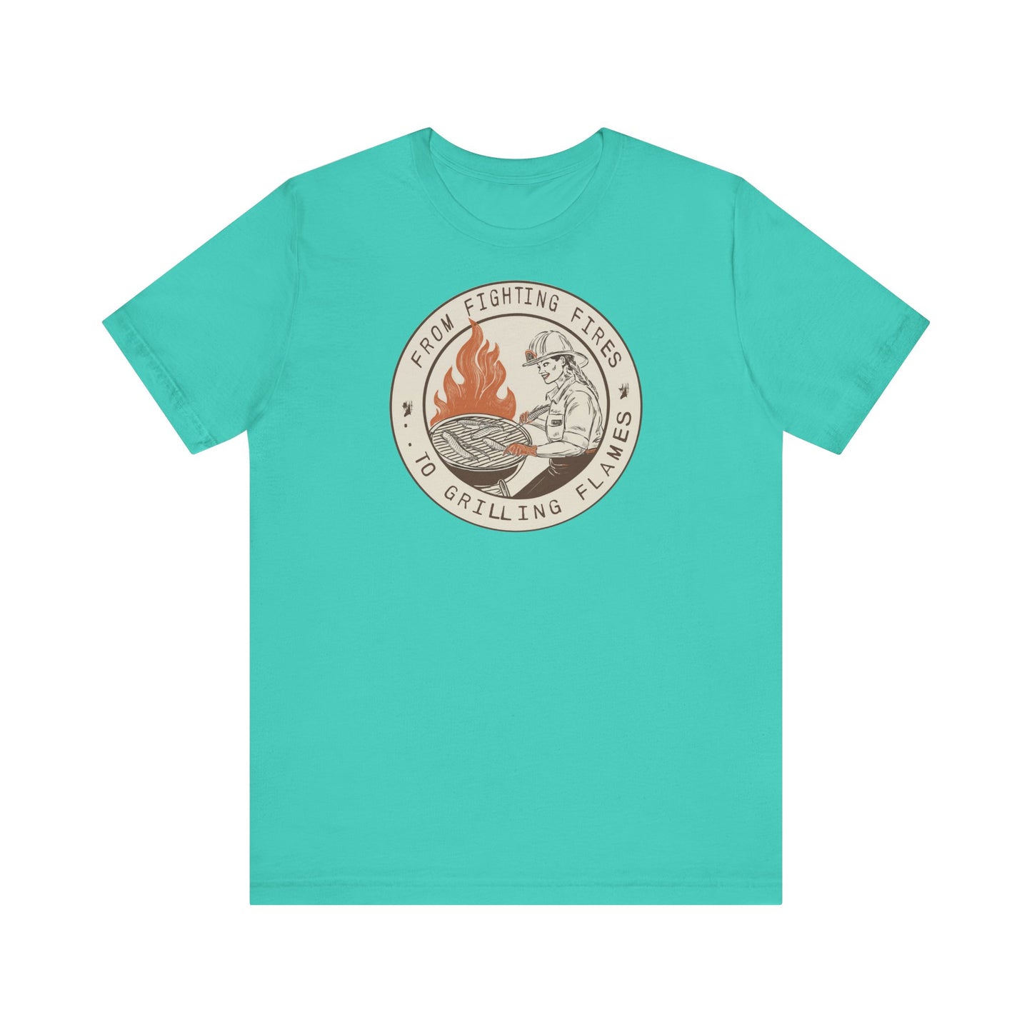 T-shirt à manches courtes Firefighter Grilling – De la lutte contre les incendies aux flammes des grillades